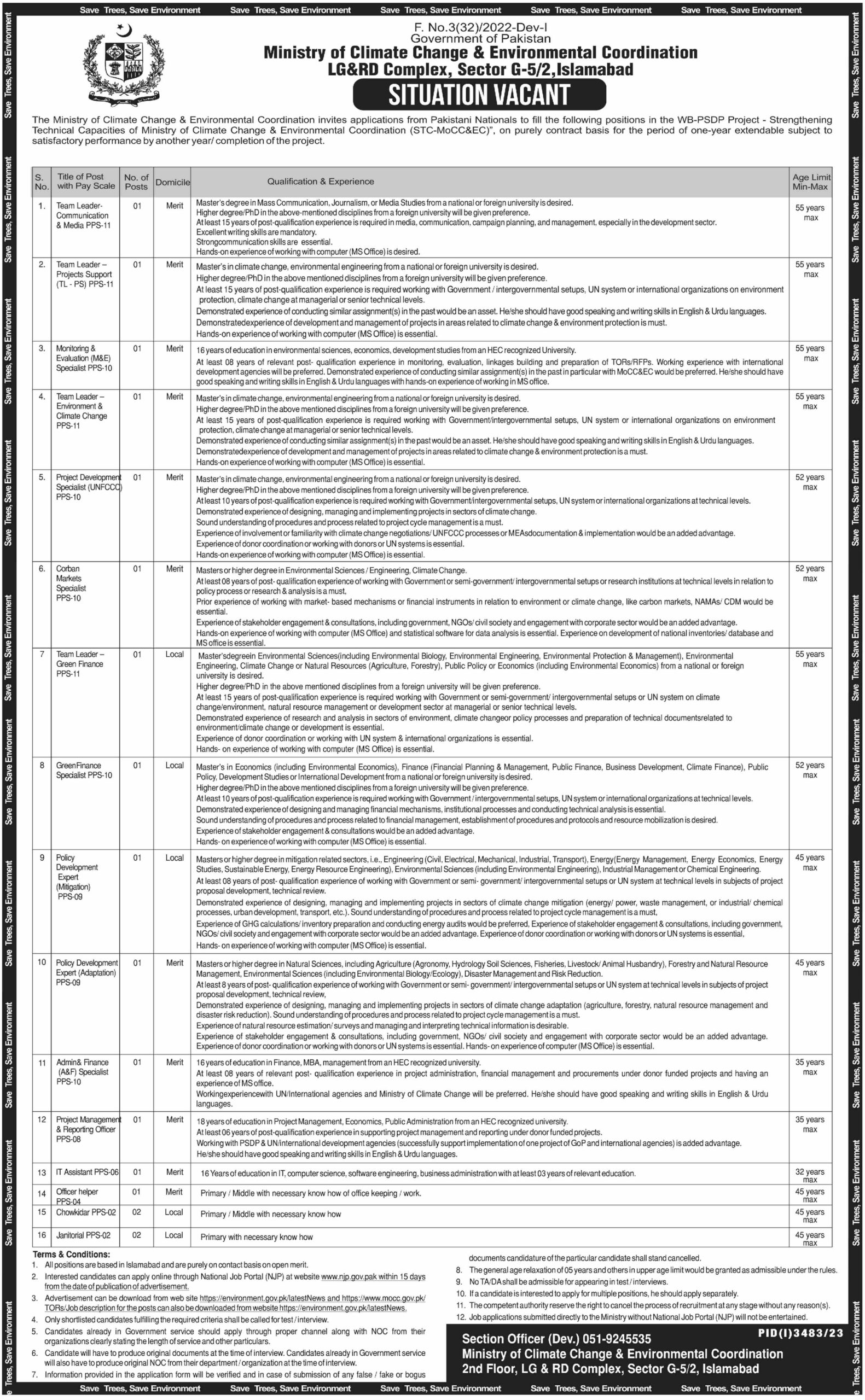 Ministry Of Climate Change Islamabad Job Opportunities 2023