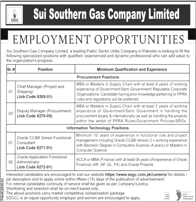 Sui Southern Gas Company SSGC Jobs 2024 