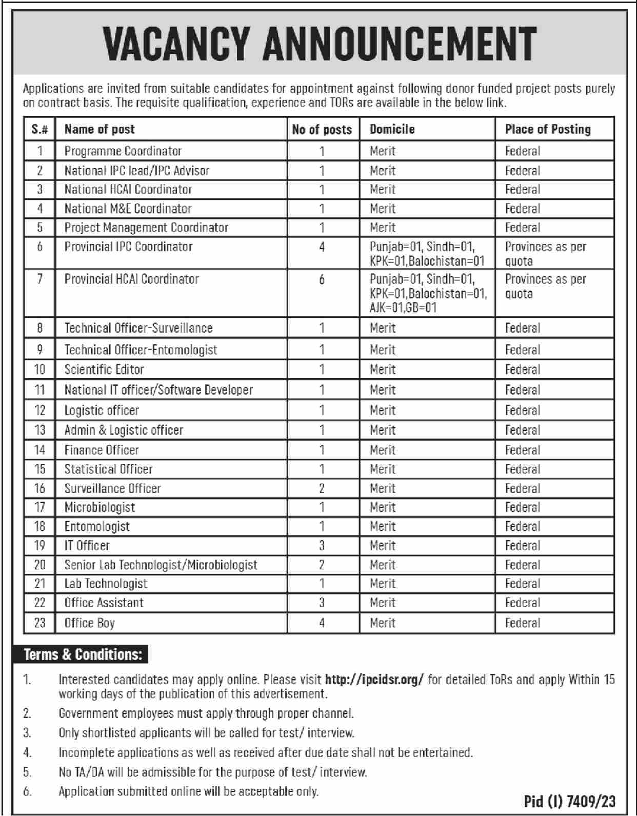 Donor Funded Project Islamabad Jobs 2024
