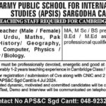Army Public School for International Studies APSIS Sargodha Teaching Jobs 2024