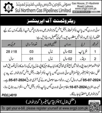 Sui Northern Gas Pipelines Limited SNGPL Apprenticeship 2024