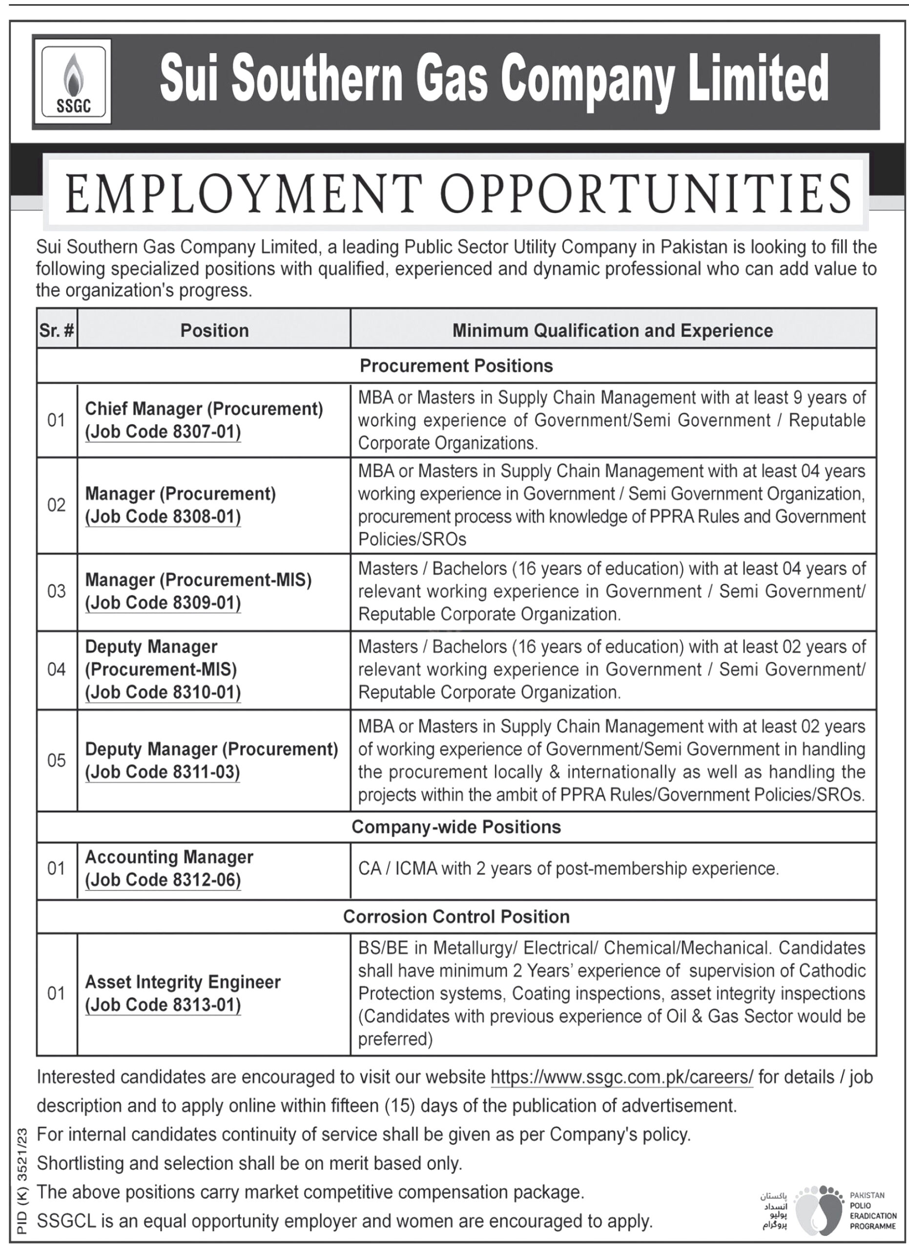 Sui Southern Gas Company Limited SSGC Jobs June 2024