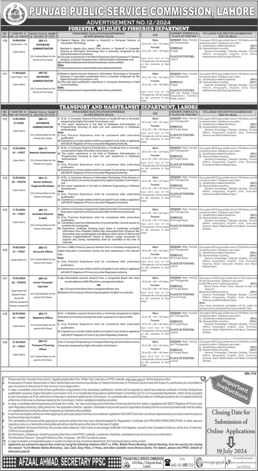 PPSC Lahore Jobs 2024