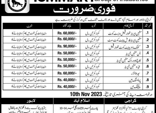 Advertisement For ISMMART Group of Industries Jobs 2023