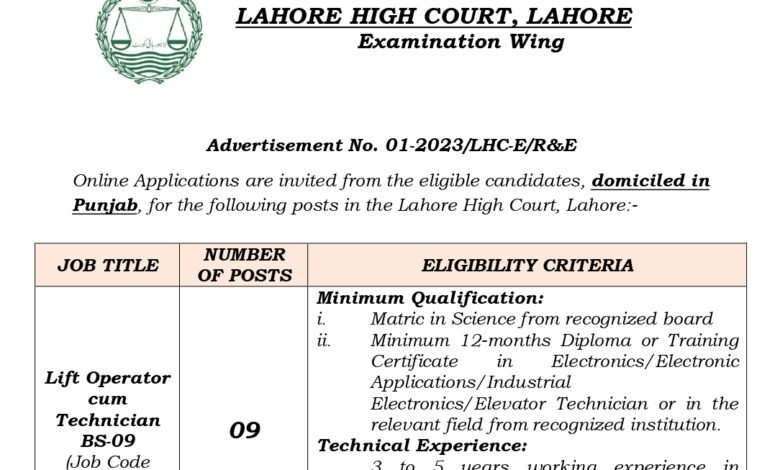 Advertisement For Lahore High Court LHC Jobs 2023