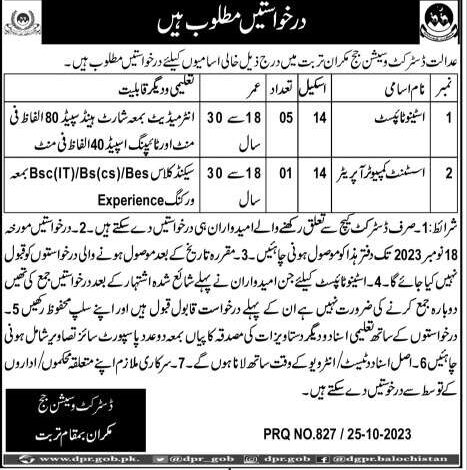 Advertisement For District and Session Courts Jobs 2023