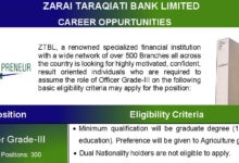 ZTBL Zarai Taraqiati Bank Limited Officers Grade III Job Opportunities 2023
