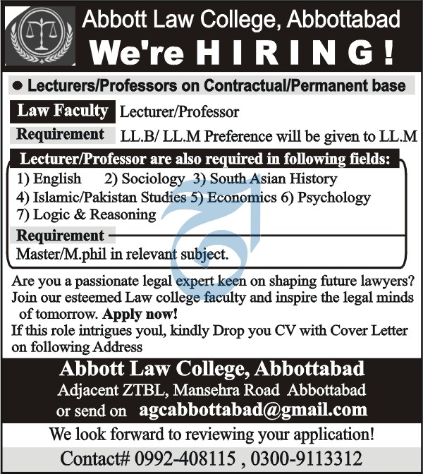 Abbott Law College Lecturer Job Opportunities 2023