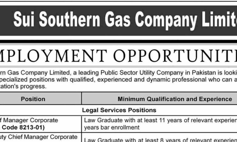 Advertisement For Sui Southern Gas Company Limited SSGC Jobs 2023