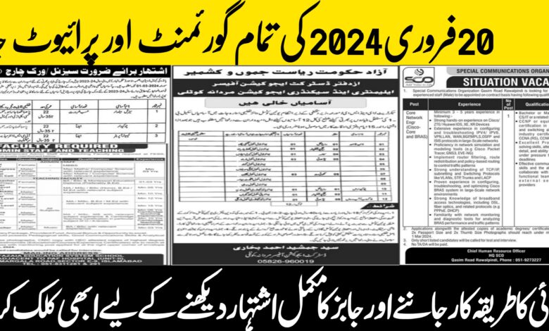 Today All Jobs 20 February 2024 Govt/Private Career Opportunities