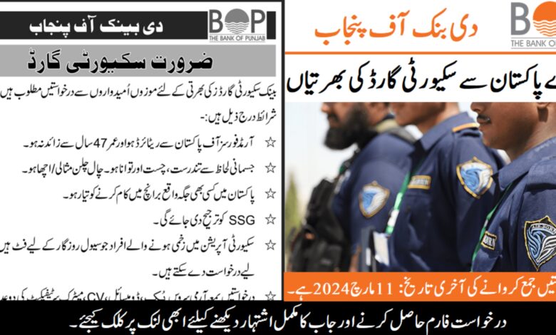 The Bank Of Punjab BoP Security Guard Job Opportunities 2024⚡