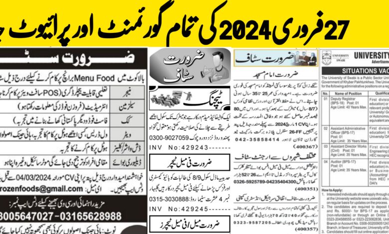 Advertisement Today All Job Opportunities Public & Private 27 February 2024