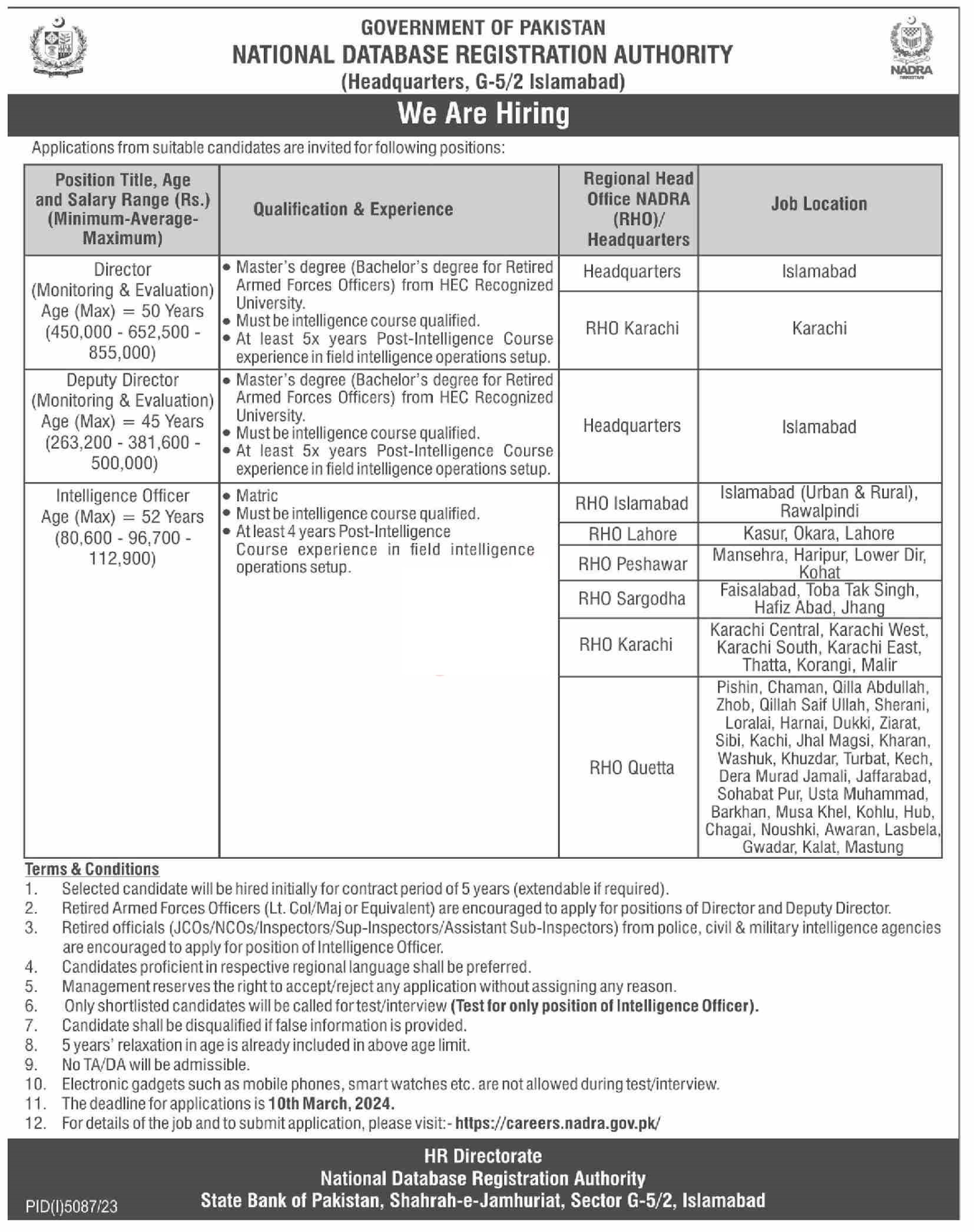 NADRA Islamabad Latest Career Opportunities 2024 Advertisement