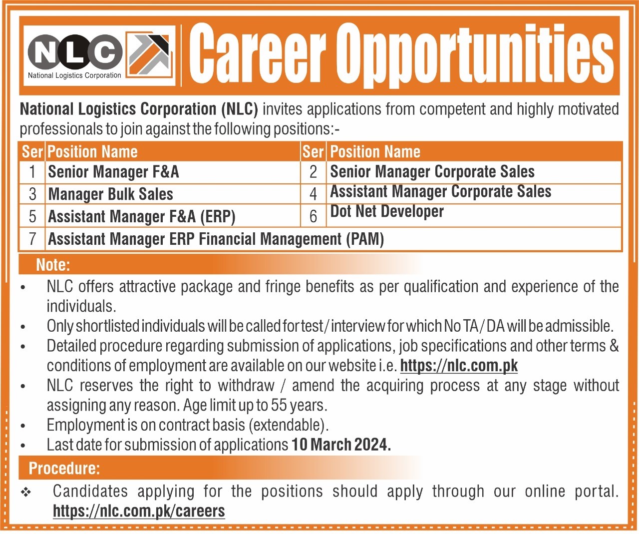 Advertisement NLC Rawalpindi Latest Career Opportunities 2024 