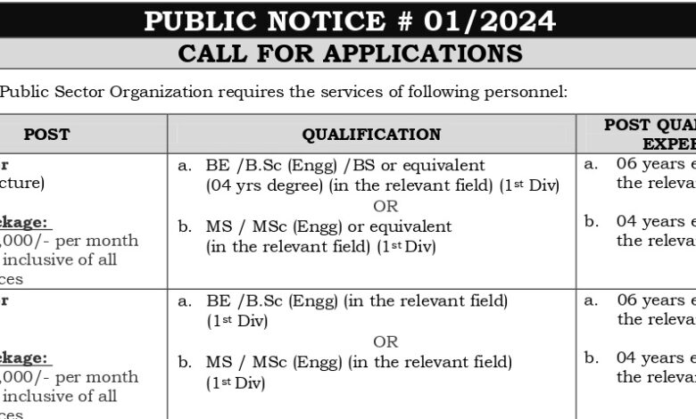 Advertisement For Progressive Public Sector Organization Islamabad Public Notice 1/2024 Latest Career Opportunities 2024