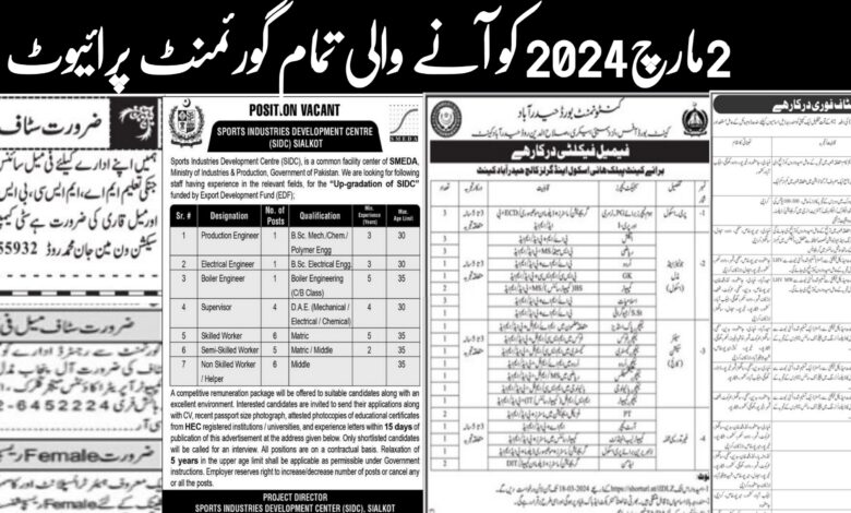 Today 2 March 2024 All Career Opportunities Public & Private In Pakistan