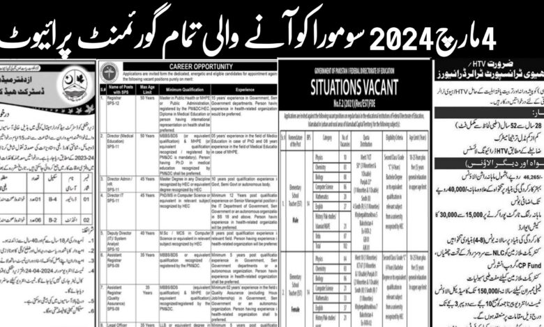 Today Monday 4 March 2024 All Newspaper Jobs Public & Private