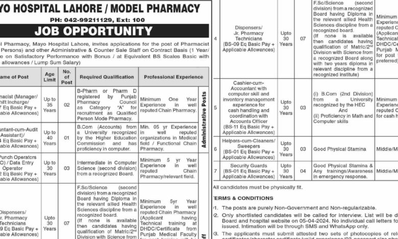 Mayo Hospital Lahore Latest Job Opportunities March 2024