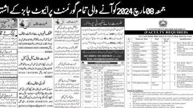 Today Friday 08 March 2024 All Jobs Governement & Private Latest Advertisement