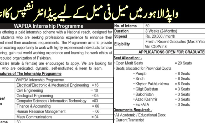WAPDA Lahore Latest Intership Program 2024