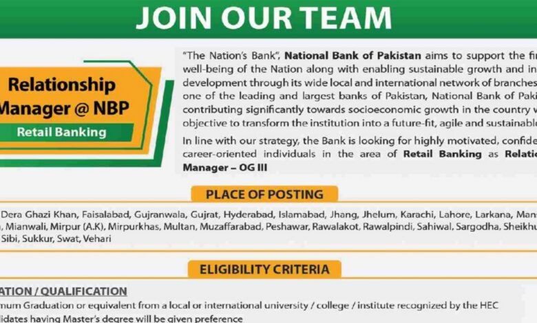 NBP Bank Relationship Managers OG-III Latest Job Opportunities 2024
