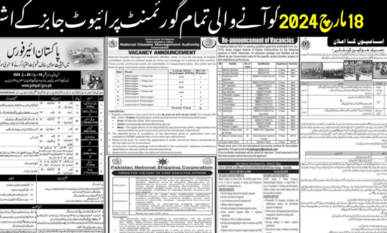 Today Newspaper Jobs Public & Private Monday 18 March 2024
