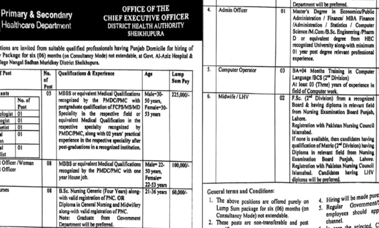 Punjab Primary & Secondary Healthcare Department Jobs March 2024