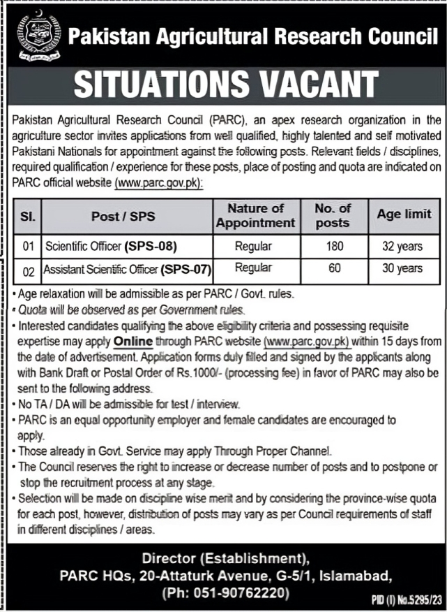 PARC Islamabad Latest Job Opportunities 2024