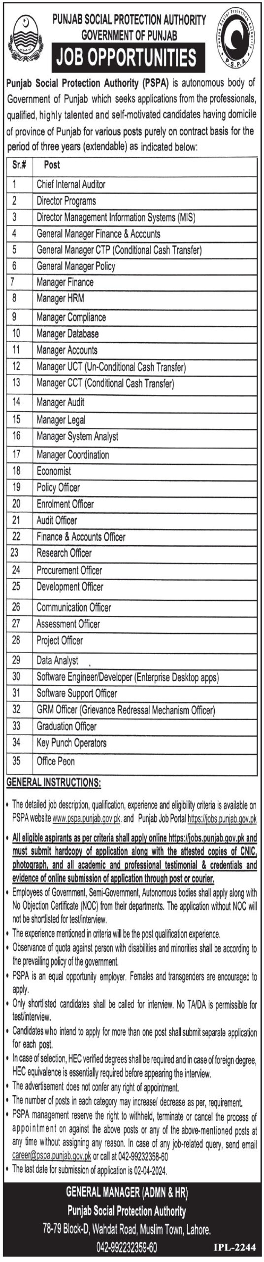 PSPA Lahore Job Opportunities 2024