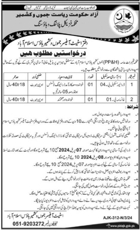 Physical Planning & Housing Department Islamabad Jobs March 2024