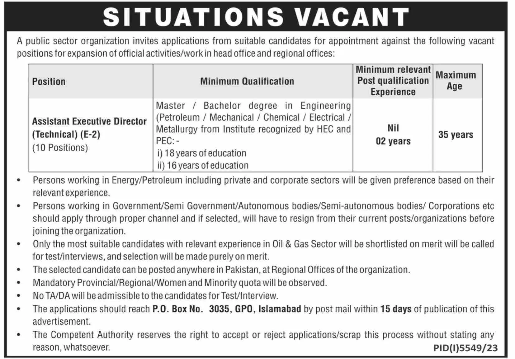 Public Sector Organization Islamabad Jobs 2024