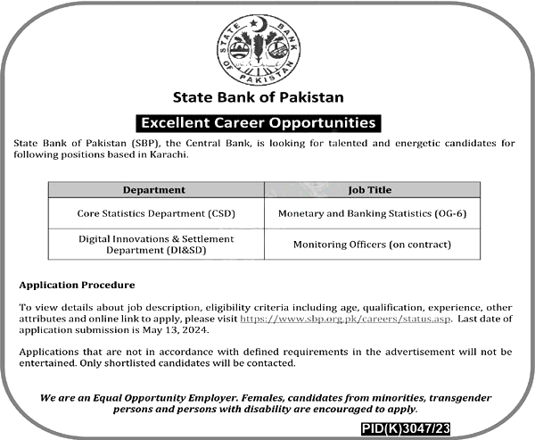 State Bank Of Pakistan SBP Latest Career Opportunities 2024