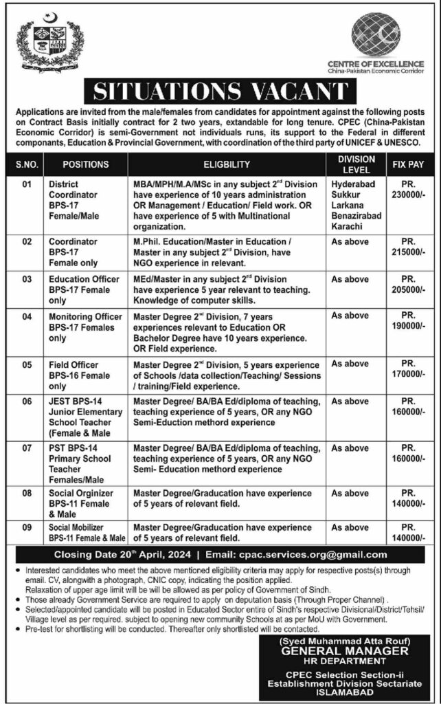CPEC Jobs 2024 ( BPS-11 To BPS-17 )