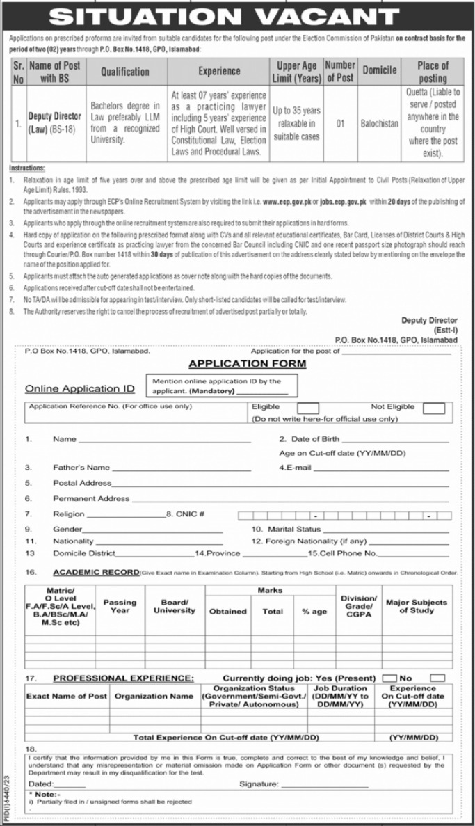 ECP Islamabad Jobs 2024
