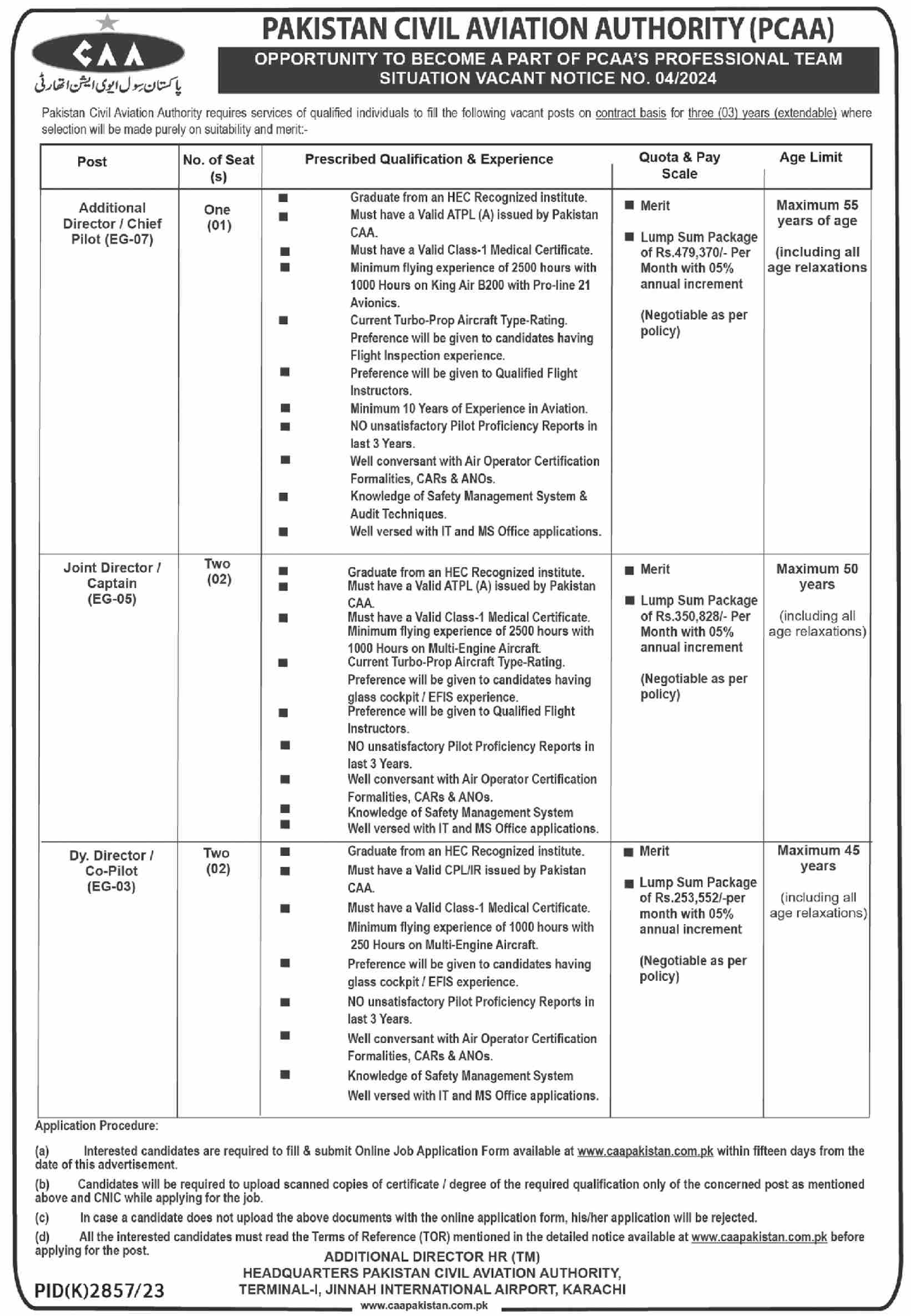 PCAA Karachi Jobs 2024 