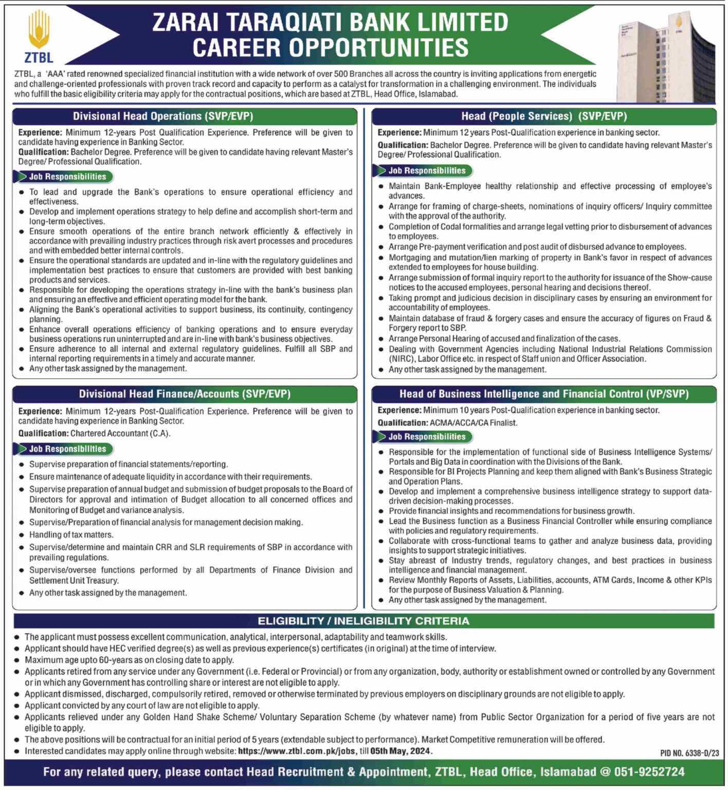 ZTBL Islamabad Jobs 2024