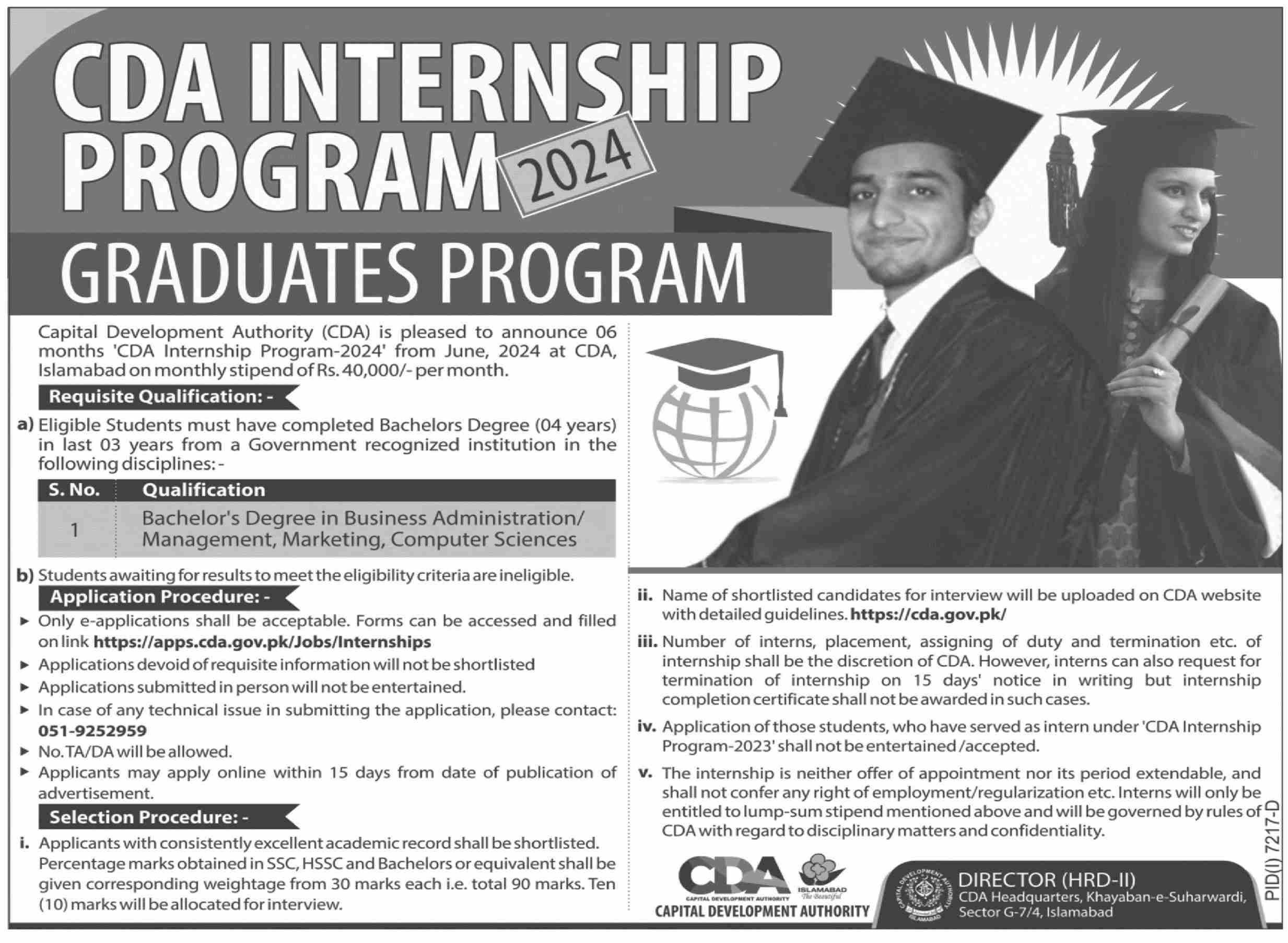 CDA Fresh Graduates Internship Program 2024