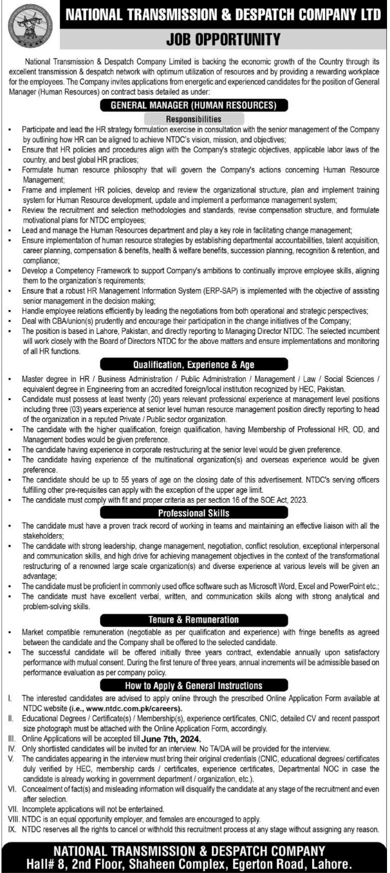 National Transmission and Despatch Company Limited NTDC Jobs 2024