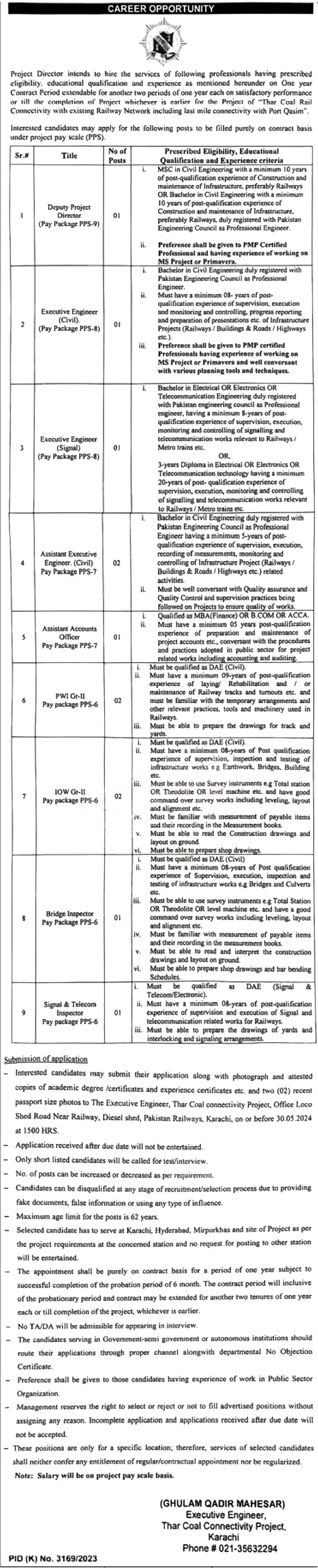 Pakistan Railway Thar Coal Connectivity Project Jobs 2024
