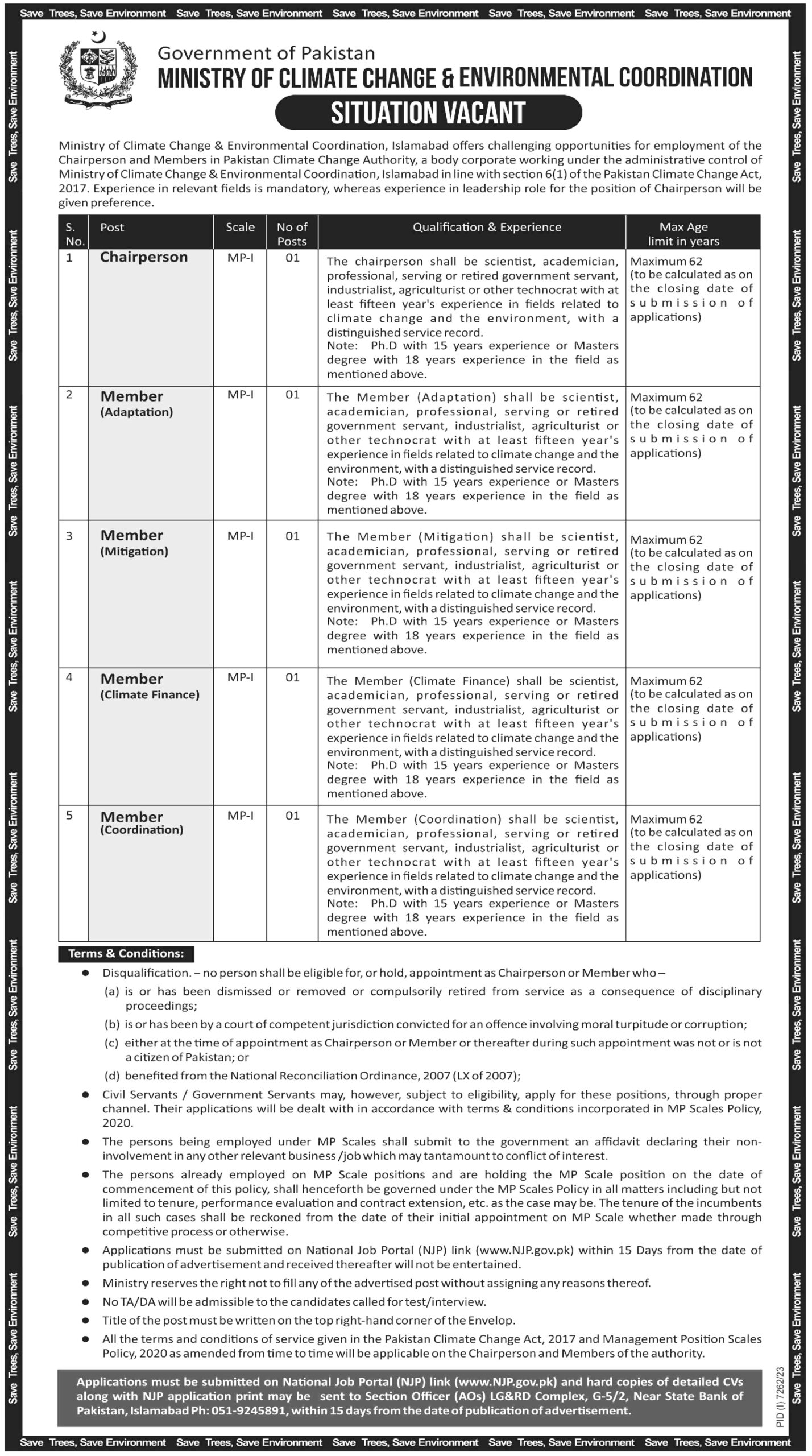 Ministry of Climate Change Islamabad Jobs 2024
