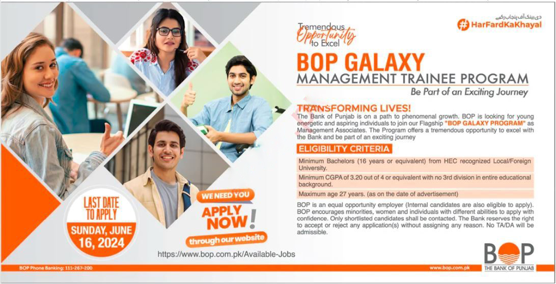 BOP Bank Of Punjab Management Trainee Program Fresh Graduates Batch 2024
