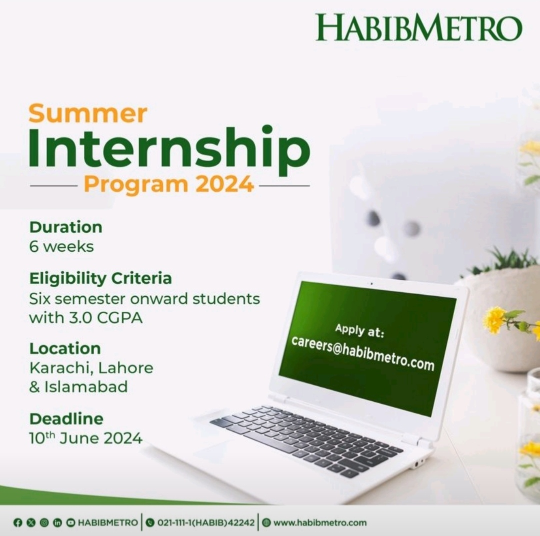 Habib Metro Bank Summer Internship Program Fresh Gradudates Batch 2024