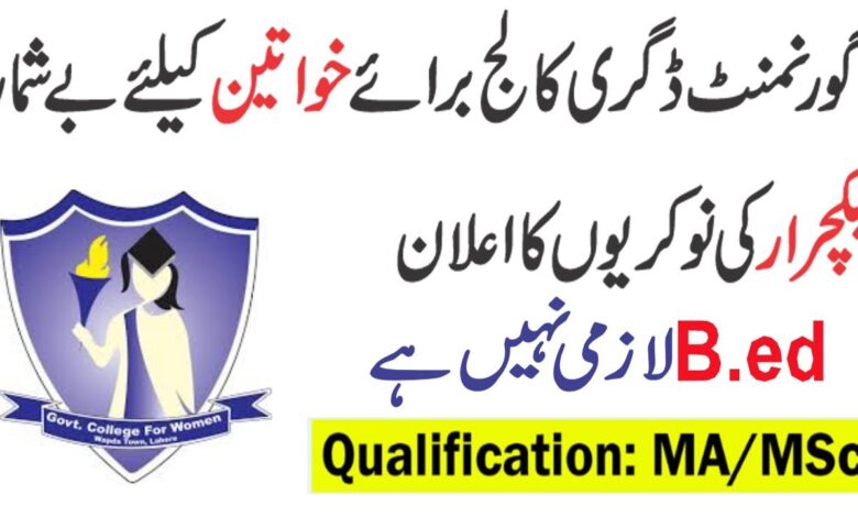 Government Graduate College For Women Lahore Jobs 2024