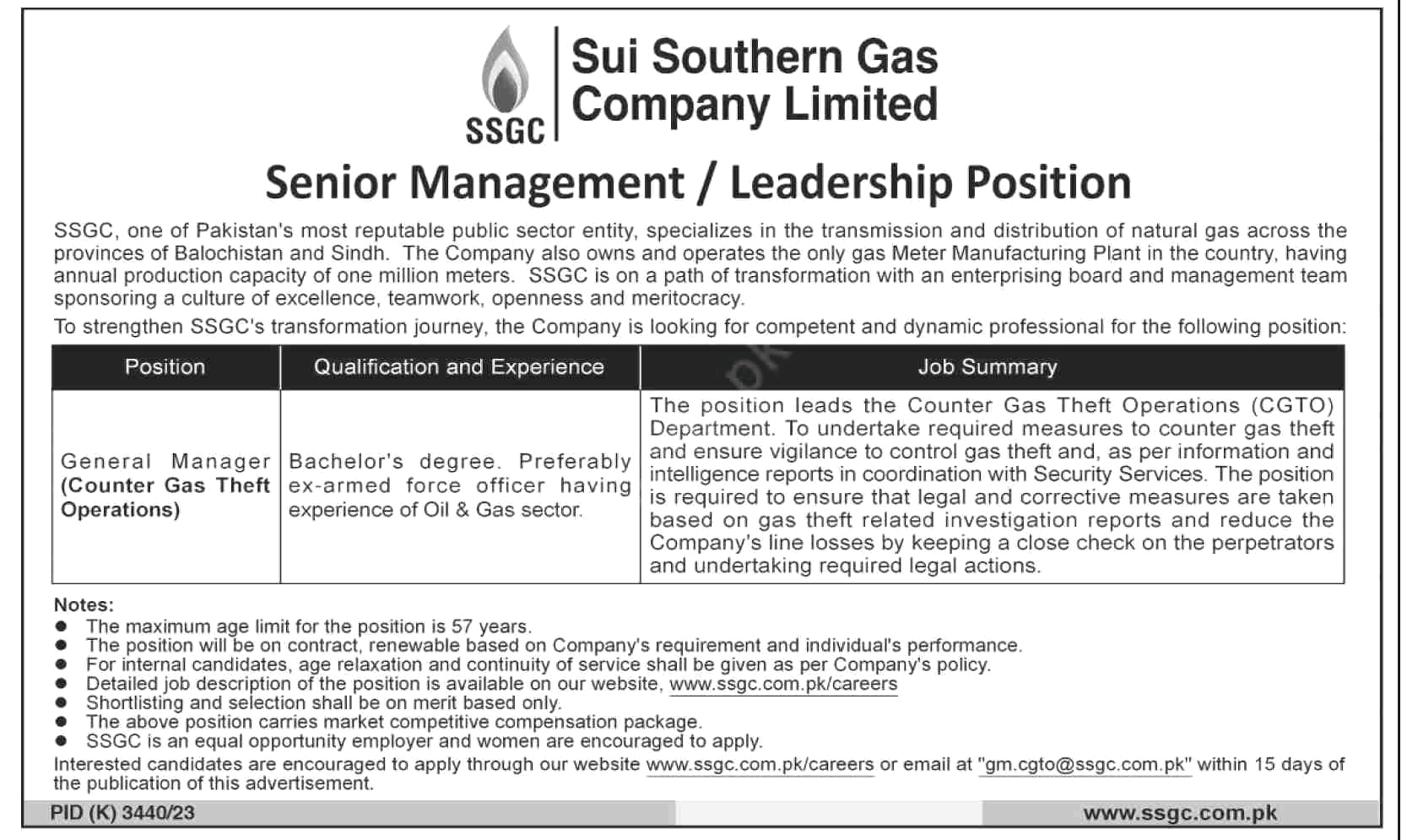 Sui Southern Gas Company Limited SSGC Jobs June 2024