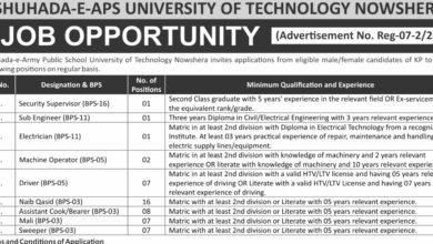 Shuhada-E-APS University Of Technology Nowshera Jobs 2024