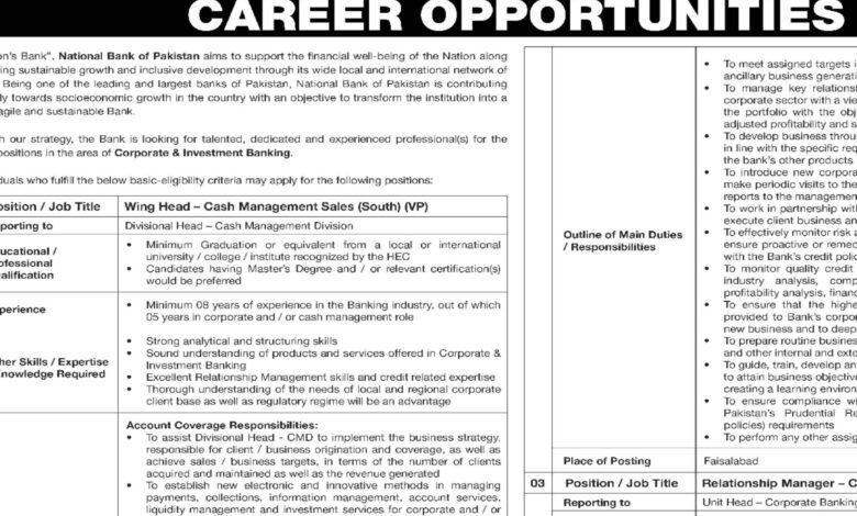 National Bank Of Pakistan NBP Latest Jobs August 2024