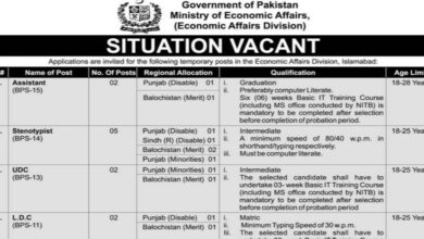 Ministry Of Economic Affairs Islamabad Latest Jobs 2024