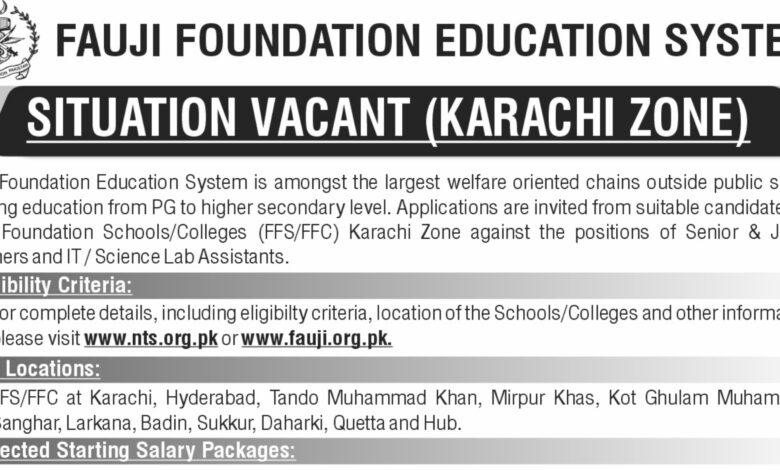 Fauji Foundation Education System ( Senior & Junior Teachers ) Karachi Jobs 2024