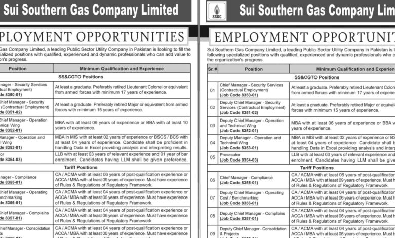 Sui Southern Gas Company Limited SSGC Latest Employement Opportunities 2024