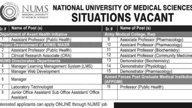 National University Of Medical Sciences NUMS Rawalpindi Jobs 2024